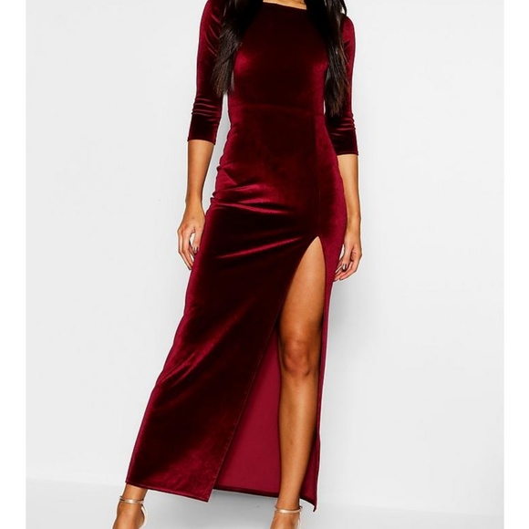 boohoo red velvet dress